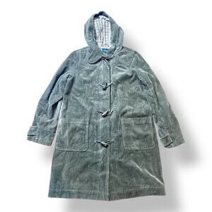 American Eagle Outfitters Womens Green Corduroy Hoodie Duffle Coat Large Vtg‎